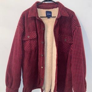 Vintage Flannel Sherpa Fleece Sweater Shirt Lumberjack Plaid XL